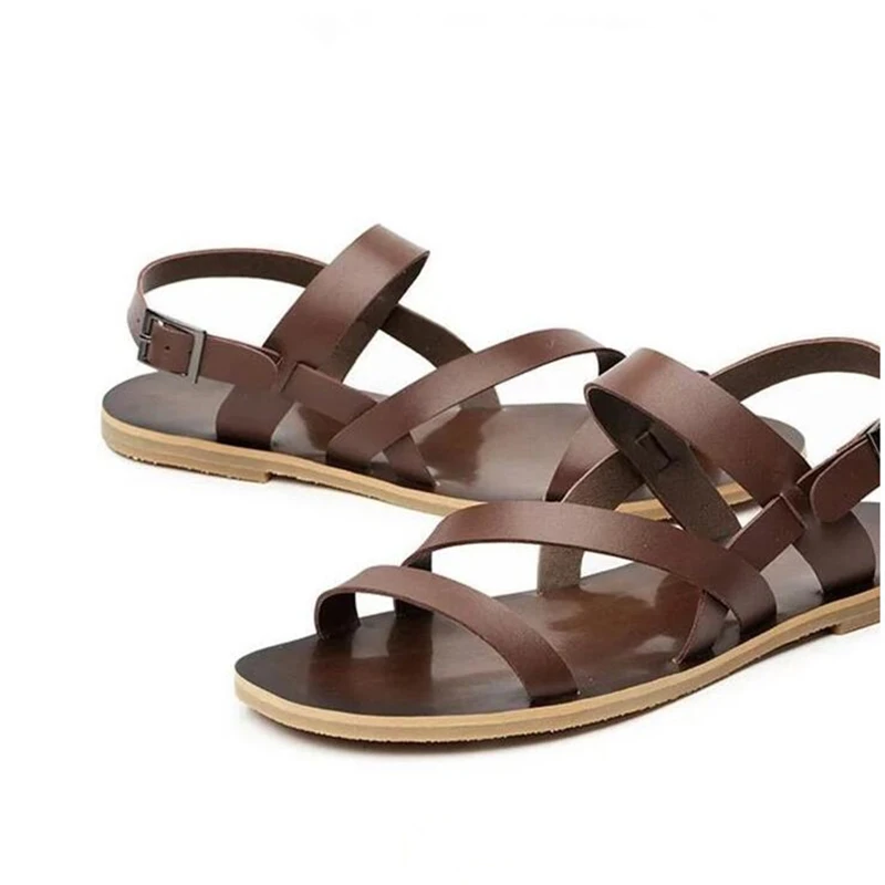 Натуральная кожа мужские с перекрестной шнуровкой сандалии Летняя Пляжная