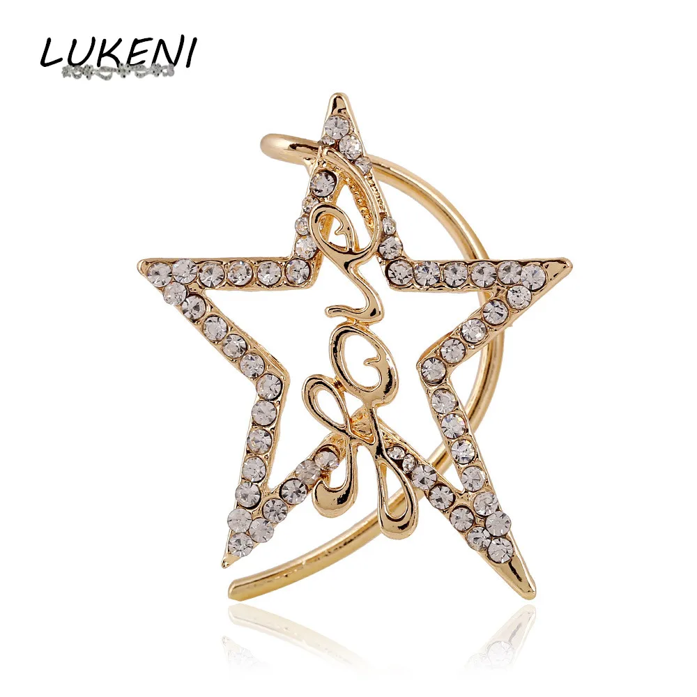 

LUKENI 5pcs/lot Fashion Jewelry Rhinestone Earrings Punk Star Love Ear Cuff Earring Jackets no Pierced For Women EJ026