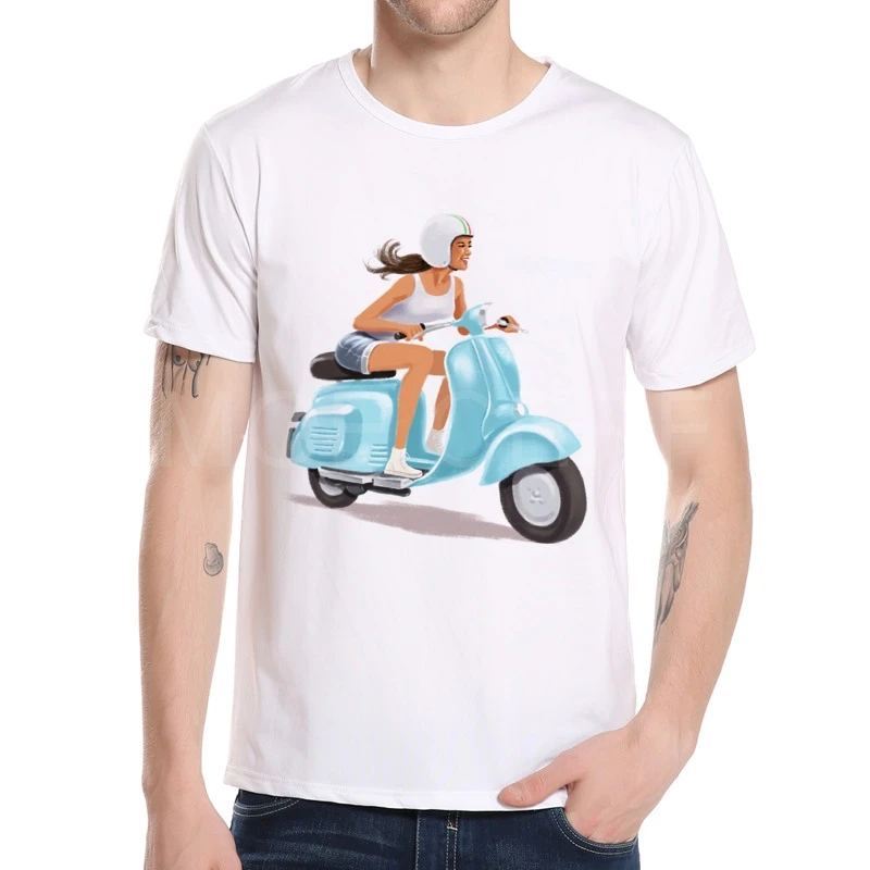 Мотоцикл Vespa футболка для мужчин Модная итальянская мужская повседневная скутер