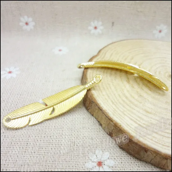 Оптовая продажа 30 шт. подвески с перьями золотого цвета подходят для браслетов