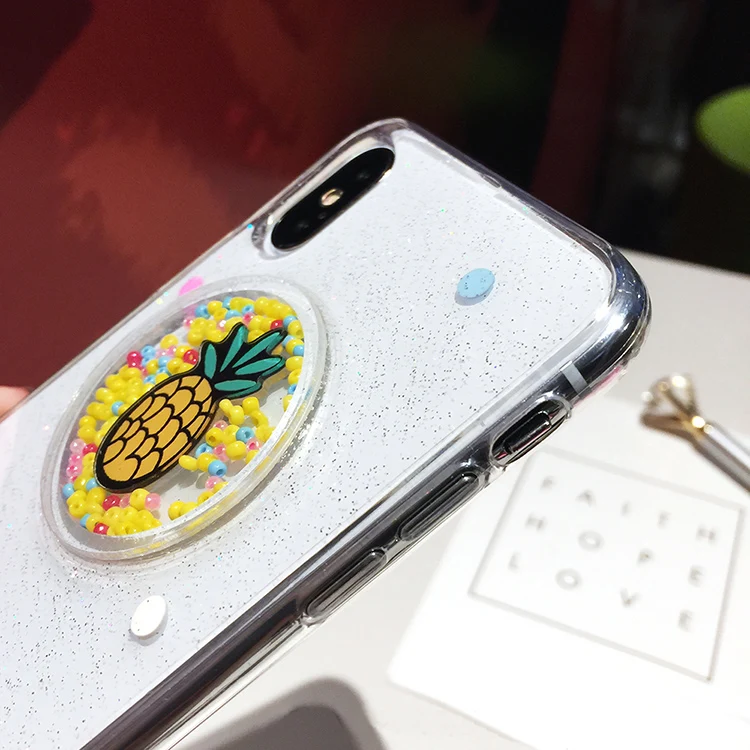 VANFOO Rainbow Pineapple Epoxy Case For iPhone X 7 8 Plus 6 6S Glitter Powder Moving Balls Transparent Soft TPU Phone Back Cover |