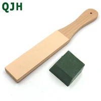 wood handle leather sharpening strop knife razor polishing board with polish compound 2 sided made from veg tanned cowhide