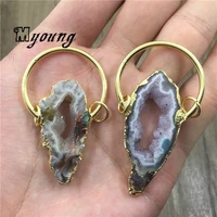 natural agates geode slice pendantsrough agat quartz druzy charms with plated finish loop for diy jewelry my2003