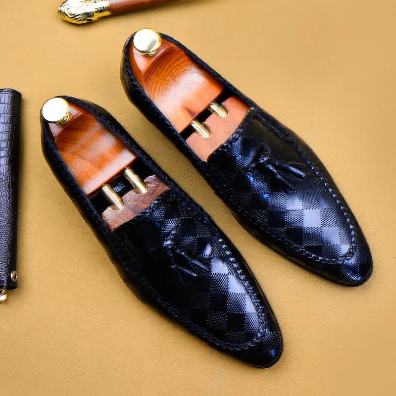 

Men Tassels Designer Man Casual Shoes Business Black Brown Plaid Casual Shoes Elegant Marriage Weddings Shoe for Man