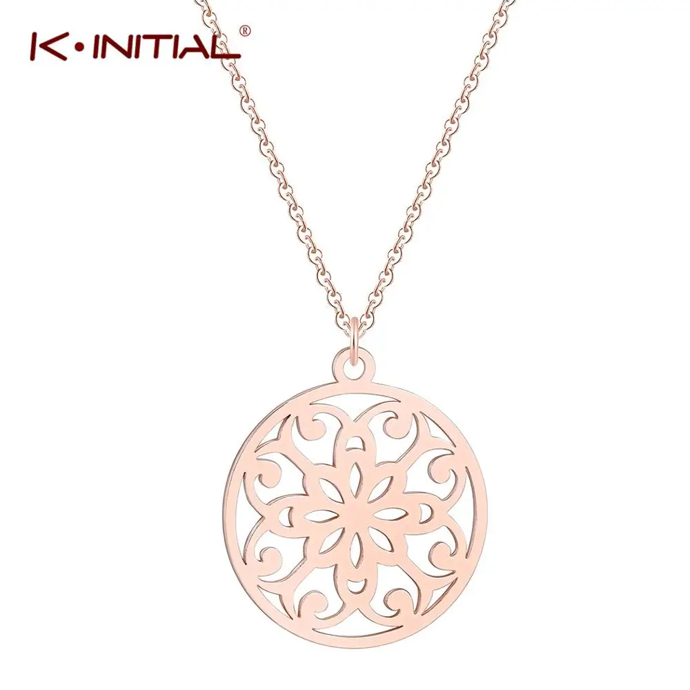 

Fashion Mandala Amulet Flower Pendant Necklace Geometry Filigree Flower Necklaces Religious Symbol Stainless Steel Jewelry