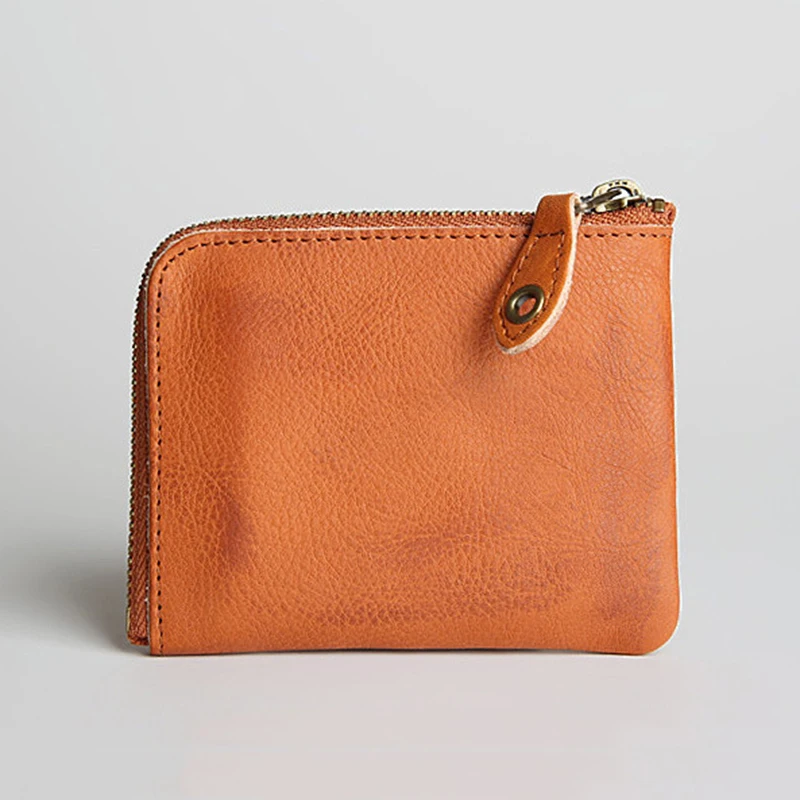 100% Genuine Leather Wallet Men Women Vintage Handmade Short Slim Small Zipper Mens Purse With Coin Pocket Card Holder Money Bag | Багаж и