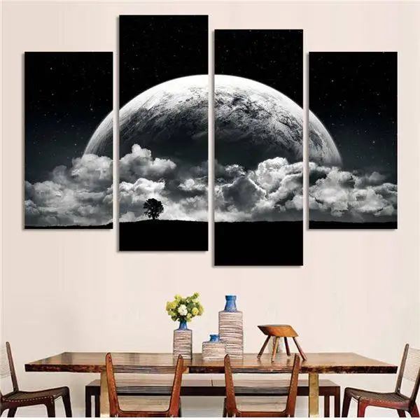 

Black And White Printed Close Planets Universe 4 Piece Painting Wall Art Children S Room Decor Poster Canvas -3341