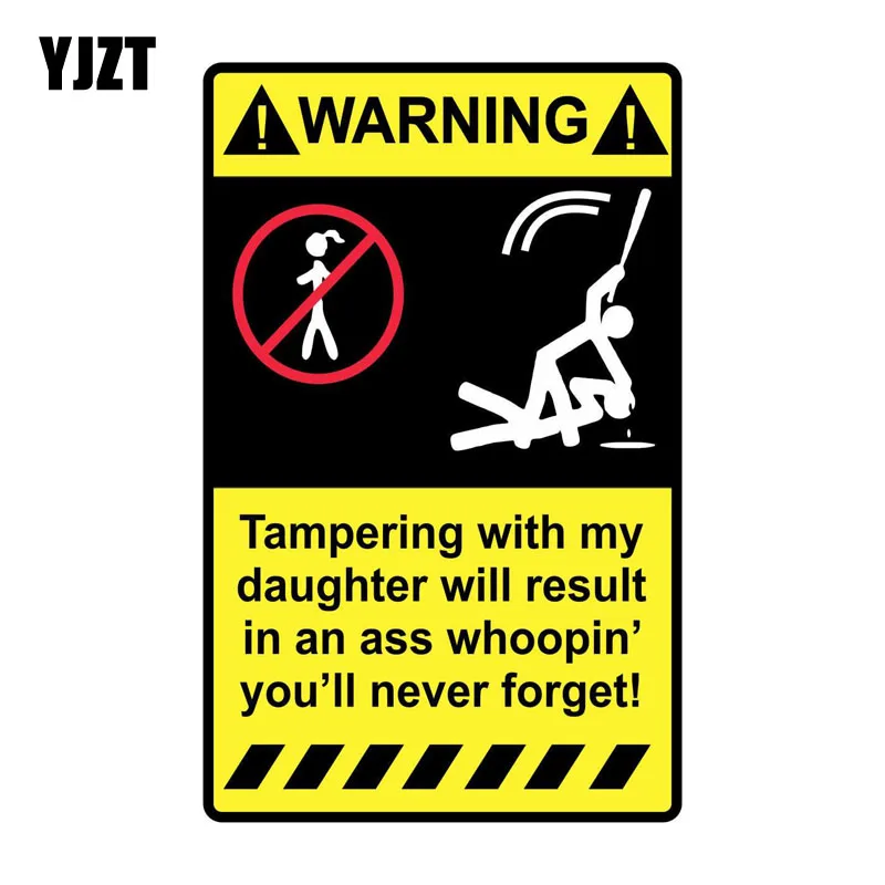 

YJZT 9.5*15.1cm Cartoon WARNING Tampering With My Daughter Funny Retro-reflective Car Sticker Decals C1-8204