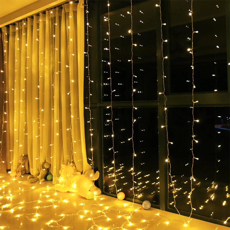

3x1.5M 3x2M 3x3M Curtain LED Icicle Fairy String Christmas Garland Wedding Party Window Outdoor Docer Fairy Light