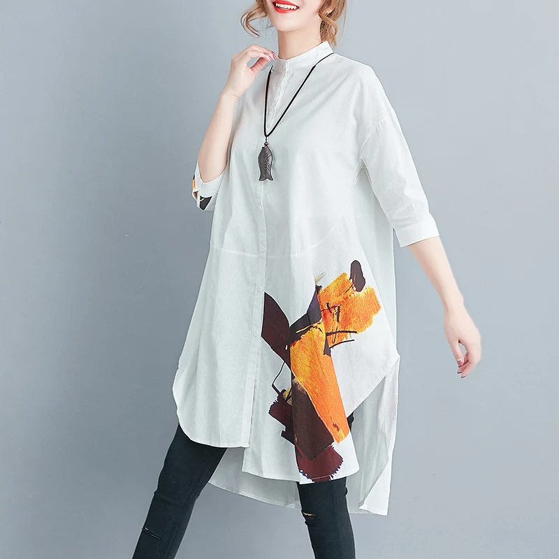 New Fashion Summer Top Women Half Sleeve Loose Cotton Shirts Plus Size White Blouses Oversized Clothes | Женская одежда