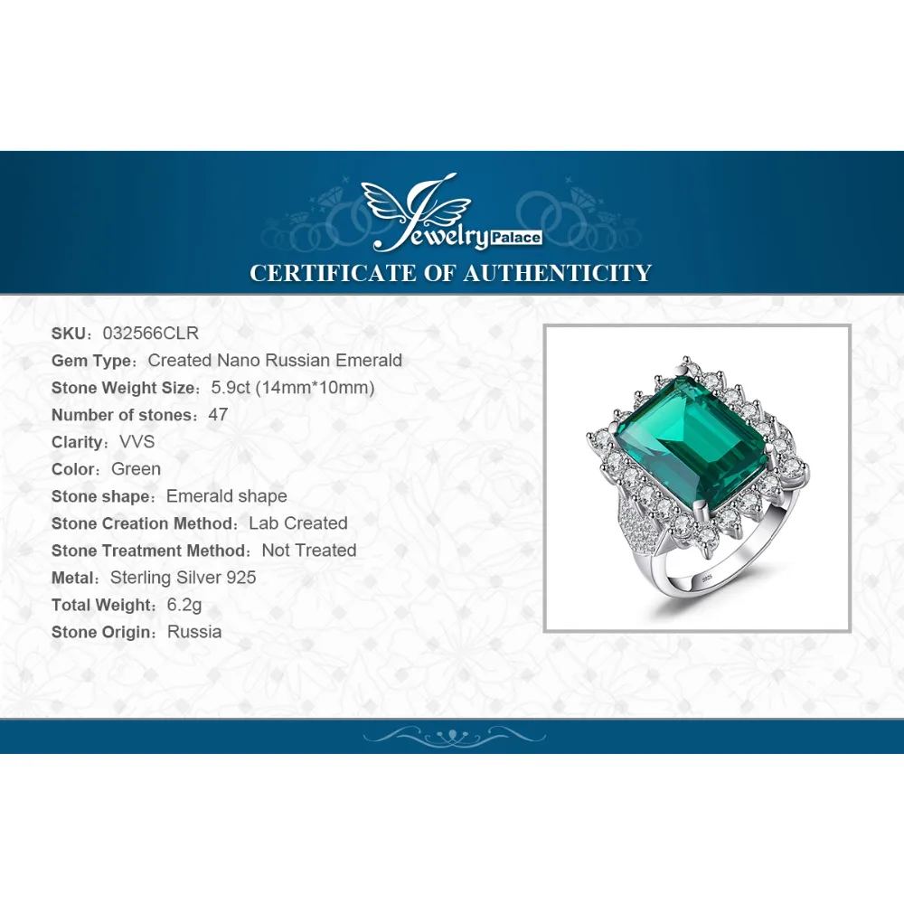 Jewelrypalace прямоугольник 6ct создана изумрудов 100% реальные 925 стерлингового серебра