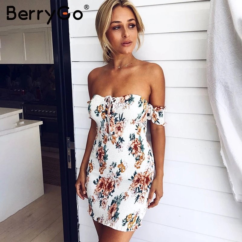BerryGo с открытыми плечами и принтом облегающее платье женское летнее стильное