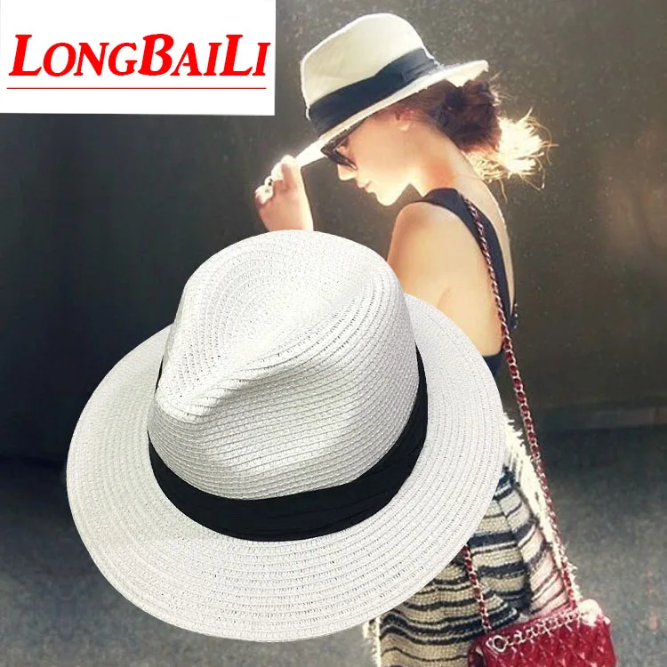 

Summer Straw Beach Sun Hats For Women Chapeu Fedoras Wide Brim Panama Cap SDDS002