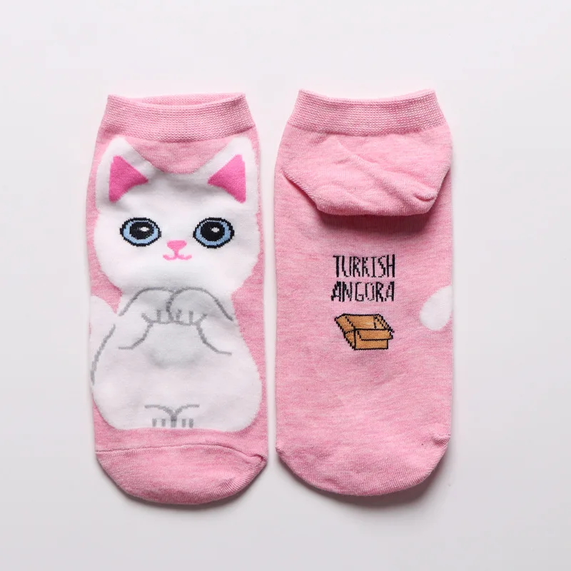 Kawaii/носки с героями мультфильмов; милые короткие носки-башмачки с закрытым носком и изображением кота, собаки; забавные повседневные короткие носки для мужчин и женщин; хлопковые носки Happy - Цвет: pink cat