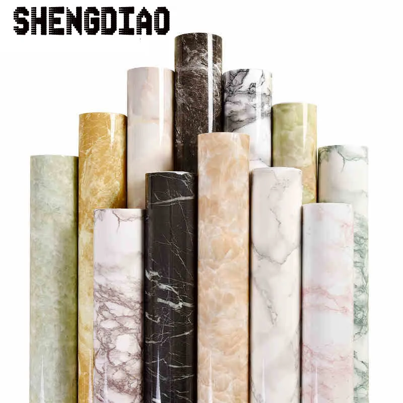 Shengdiao мраморные обновления водонепроницаемые клейкие стикеры ПВХ обои настенные