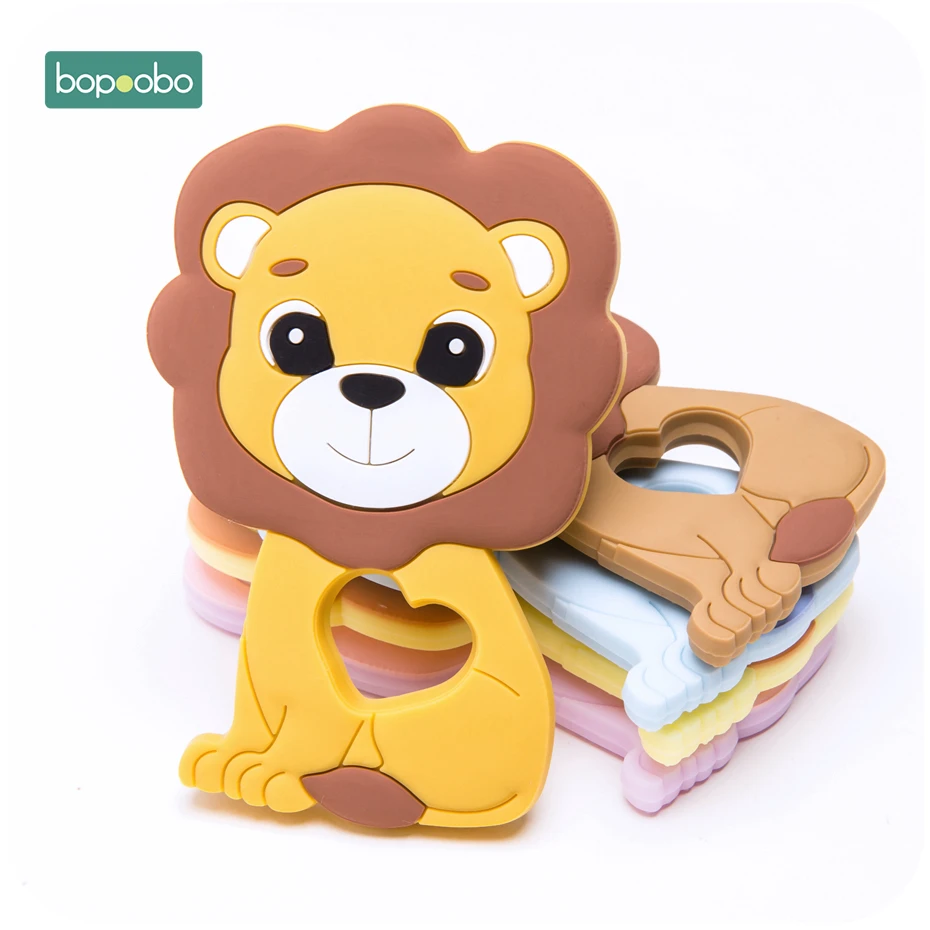 Bopoobo 10pc Baby Teether Food Grade Silicone Beads Lion Pendant Baby Teething DIY Nursing Gifts Bracelet Pacifier Chain Product