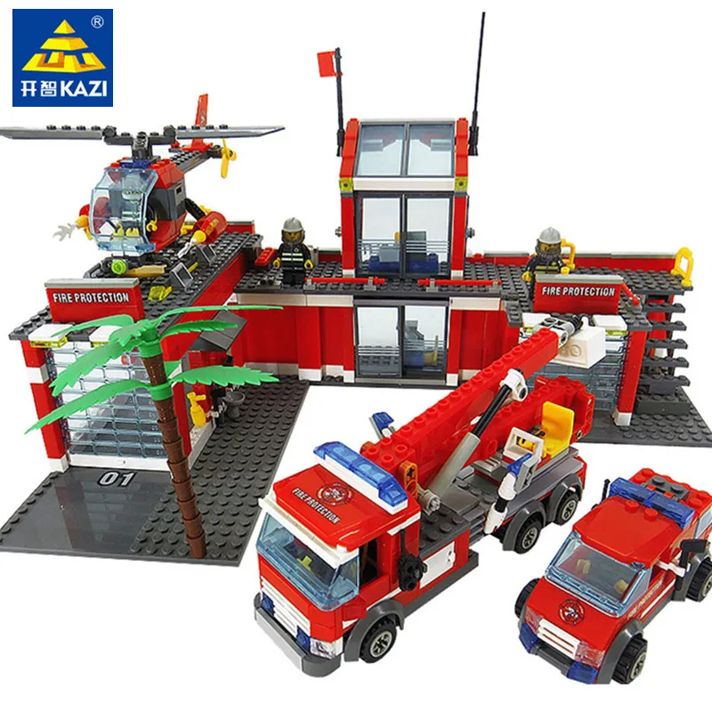 Строительные блоки Пожарная станция модель грузовика Совместимые с городской