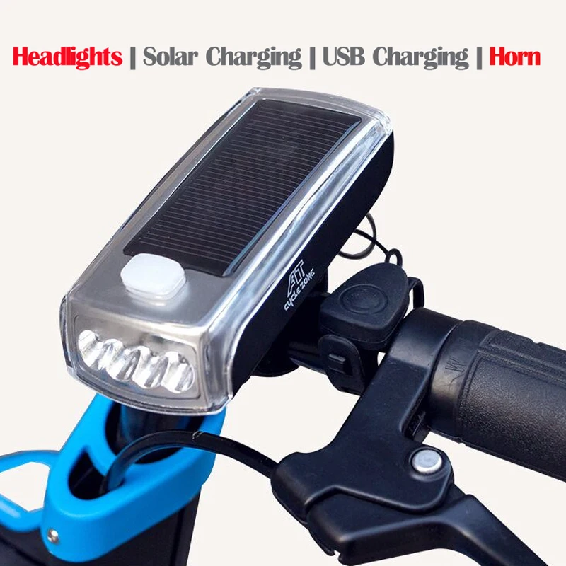 

Bicycle headlights car bells horn solar USB charging mountain bike car headlights bicycle horn speaker accessories