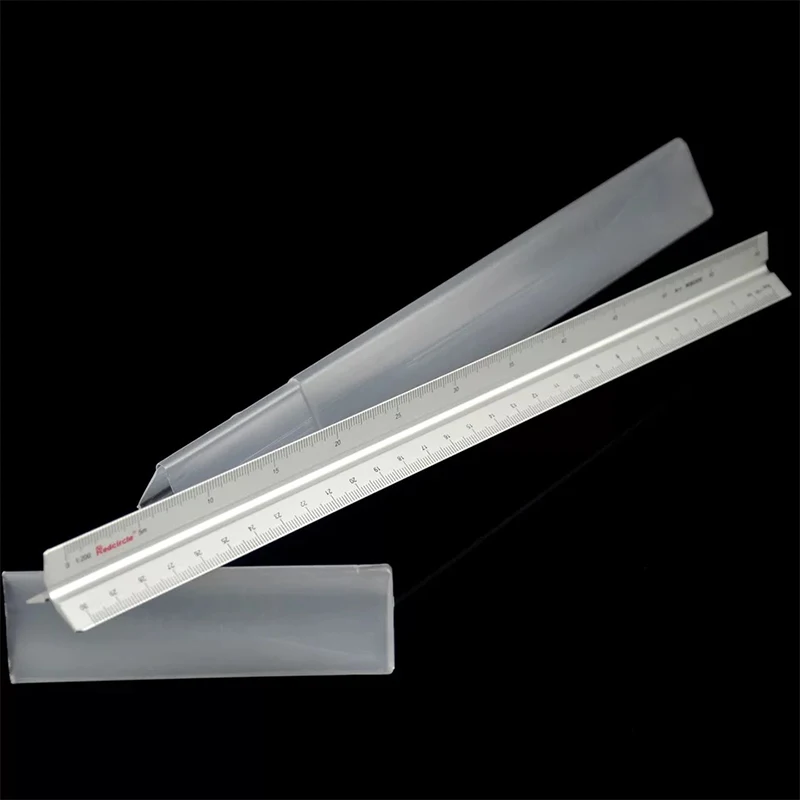 Red Circle Triangular Scale Ruler 30cm Aluminium Alloy 1:50-400 For Graphics Design | Канцтовары для офиса и дома