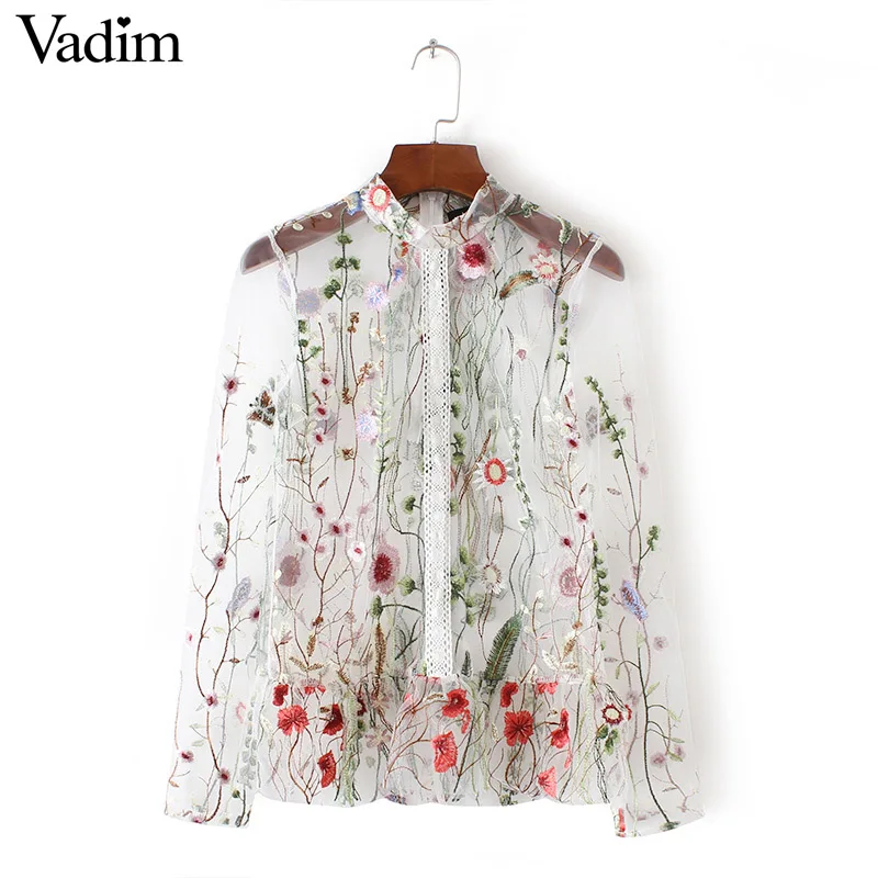 Блузка женская прозрачная с длинным рукавом и стоячим воротником LT1558|blouse brand|brand