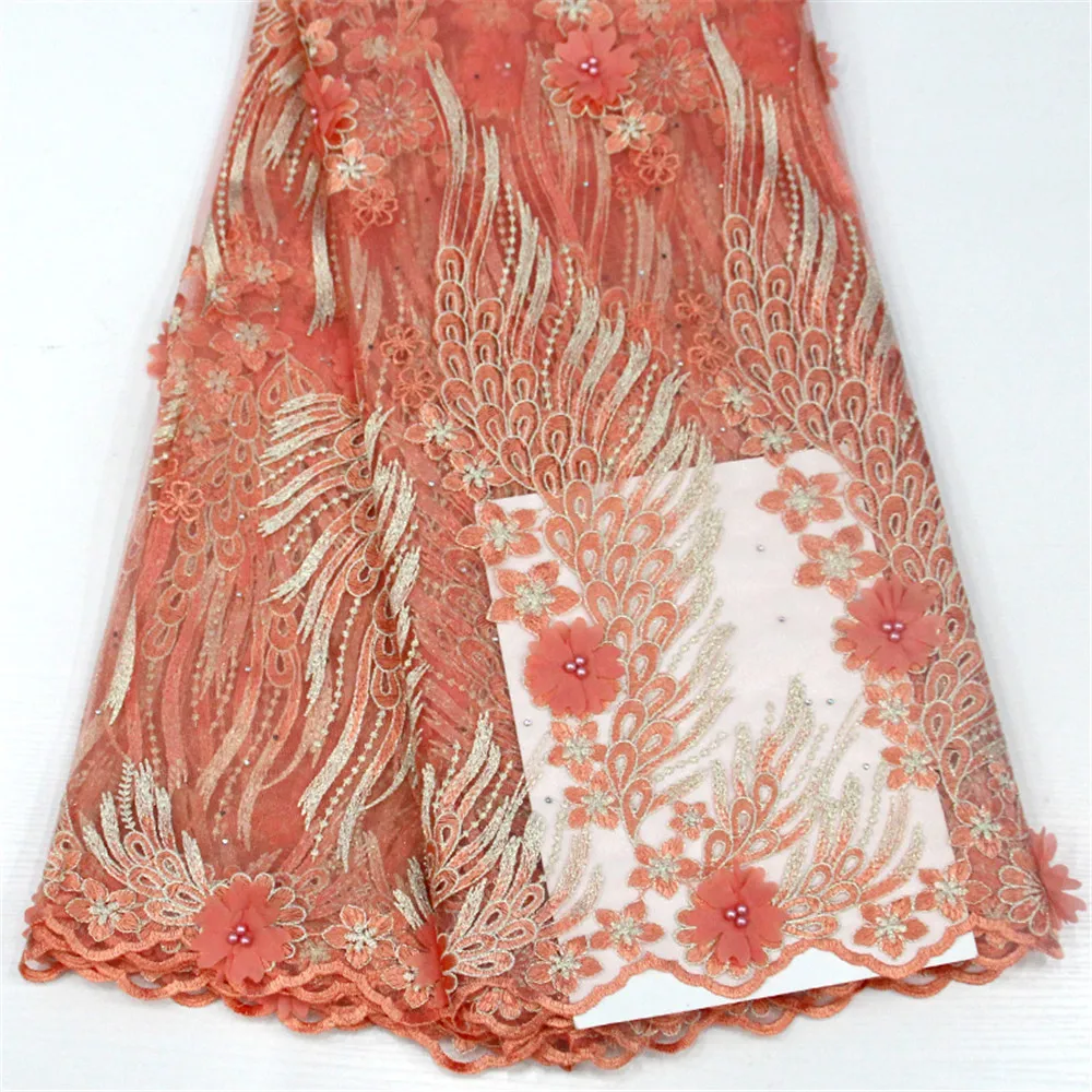 Off white African Lace Fabric 3D Flower High Quality Mesh Fashion Wedding/Party dress for women gril HJ488-1 | Дом и сад