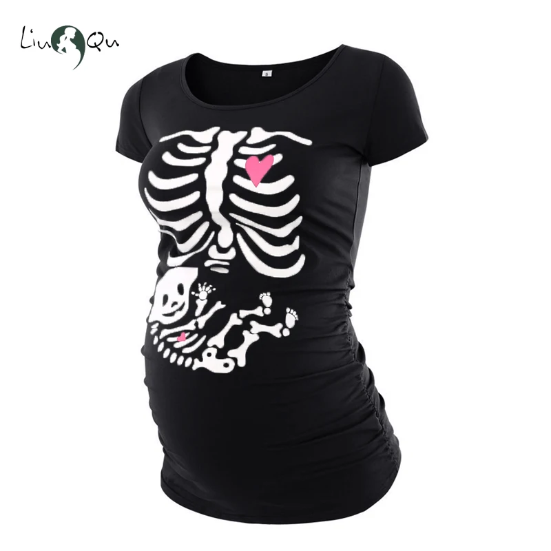 Футболка для беременных с черепом и скелетом на Хэллоуин Одежда Ropa Embarazada Cool Bone