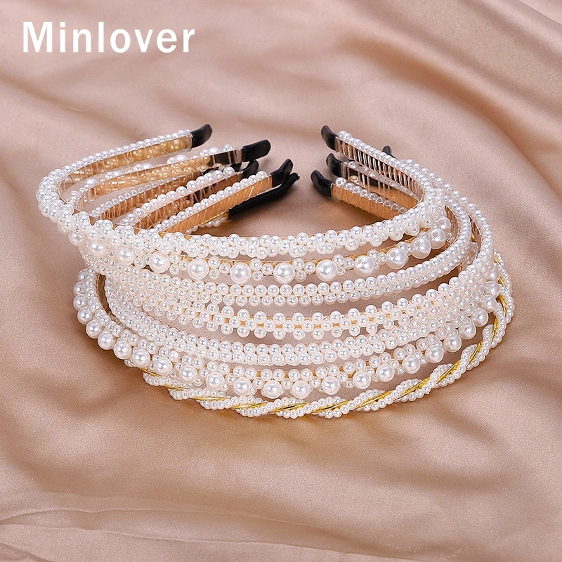 Minlover простой искусственный жемчуг ободки шпилька для женщин милый женский обруч