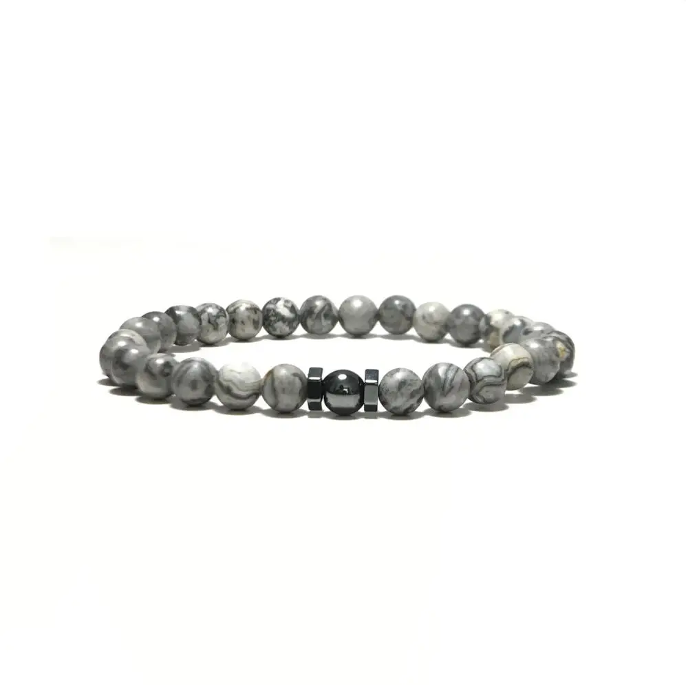 Grey Beads 2 шт./компл. Натуральный камень браслет Паракорд Браслет ручной работы мужские браслеты браслет из веревки для мужчин крутые байкерские украшения Homme bileklik - Окраска металла: Grey Beads