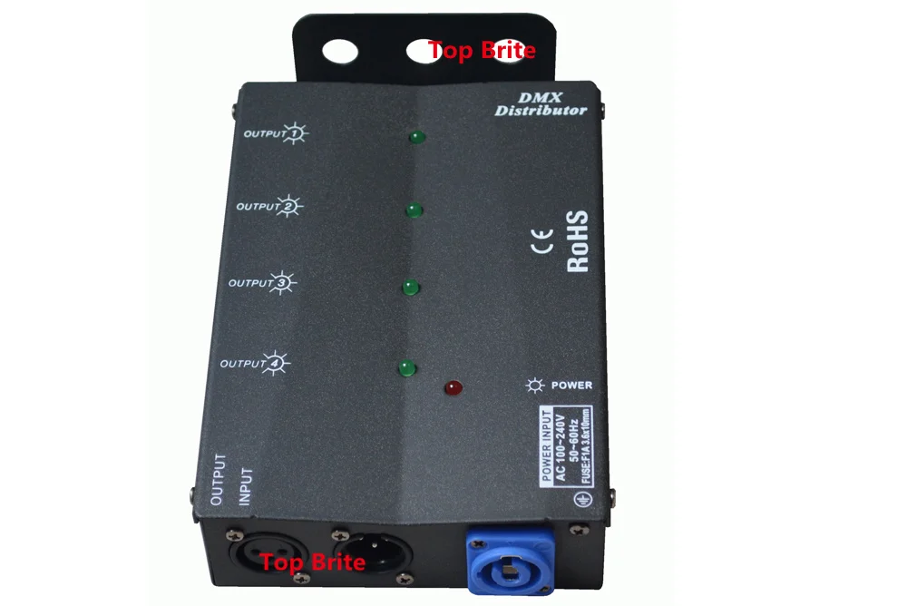Лучшая цена 1xlot четырехходовой DMX разветвитель DMX512 светильник сценического светильник усилитель сигнала 4 Way DMX распределитель для сценического оборудования