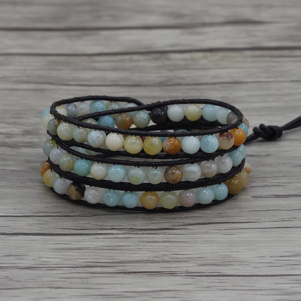 Браслет из амазонита с бусинами разноцветный браслет натурального камня кожаный