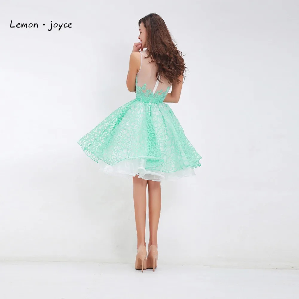 Кружевные Платья До Колена Для выпускного вечера 2019 круглый вырез без рукавов