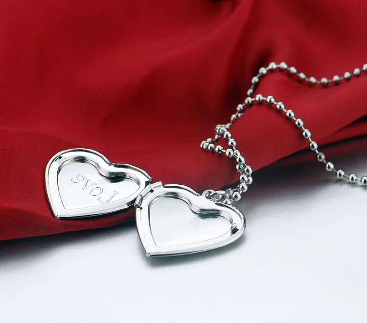 Solid 925 sterling silver photo box pendant Fashion DIY necklace LOVE heart-shaped for woman Valentine's Day gift | Украшения и
