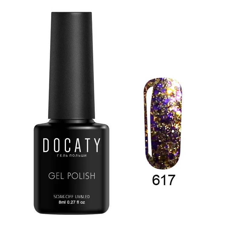 617 Docaty гель-лаки для ногтей с бриллиантами блестящий Светодиодный УФ-Гель-лак Блестящие Блестки Гель-лак для ногтей Vernis Полупостоянный Гель-лак - Цвет: 617