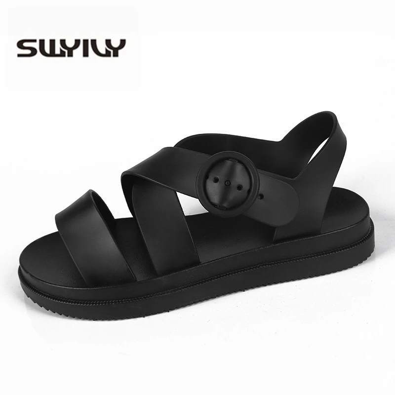Женские босоножки SWYIVY новинка 2019 женские пляжные сандалии белые удобные желе