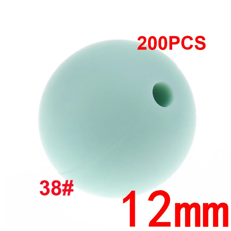 38 Mint Green 200 шт Круглые 12 мм Силиконовые Бусины прорезыватель Bpa бесплатно детские стоматологические ожерелья Аксессуары крепления для укачивания, успокаивающего приспособления цепочка ручная работа - Цвет: 38 Mint Green
