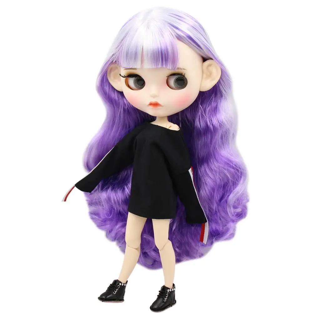 

ICY DBS Blyth Doll 1/6 bjd white skin joint body white and purple hair matte face Carved lips with eyebrow 30cm anime nude doll