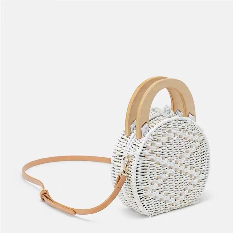 Маленькая сумка тоут с деревянной ручкой новая белая женская Соломенная Сумка