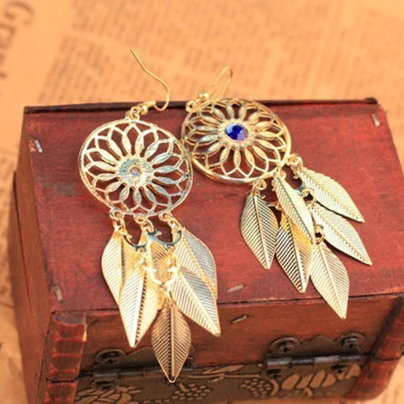 Новый горячий мода полый металлический цветок лист серьги покрытие золотые