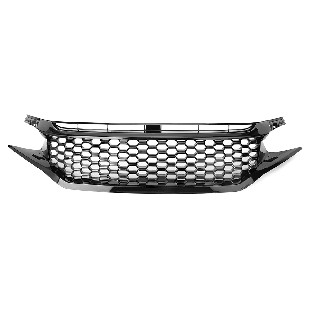 

Car Mesh Front Hood Bumper Grill Grille For Honda Civic 2016 2017 2018 Gloss Black Automobile Spare ABS Accessories Red Emblem