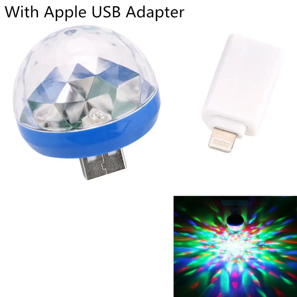 With Apple Adapter Мини USB дискотека свет вечерние украшения для дома хрустальный магический шар эффект сценическая лампа диско шар с адаптером USB Android/Apple - Испускаемый цвет: With Apple Adapter