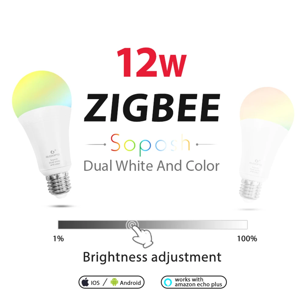 Светодиодный ZIGBEE hub E27 12 Вт двойная белая лампочка с реостатом RGB + CCT E26