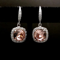 elegant pink square cz stone earring for women girls bright crystal wedding earrings pendientes statement jewelry l5q224