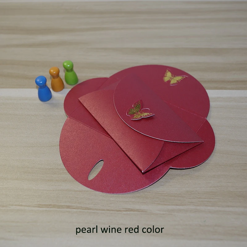 pearl wine red 100 шт/партия 10x6 см 250gsm милые золотые embrassed бабочки конверты с зажимом/приглашение на празднование свадьбы, вещи Vip карты, Namecards - Цвет: pearl wine red