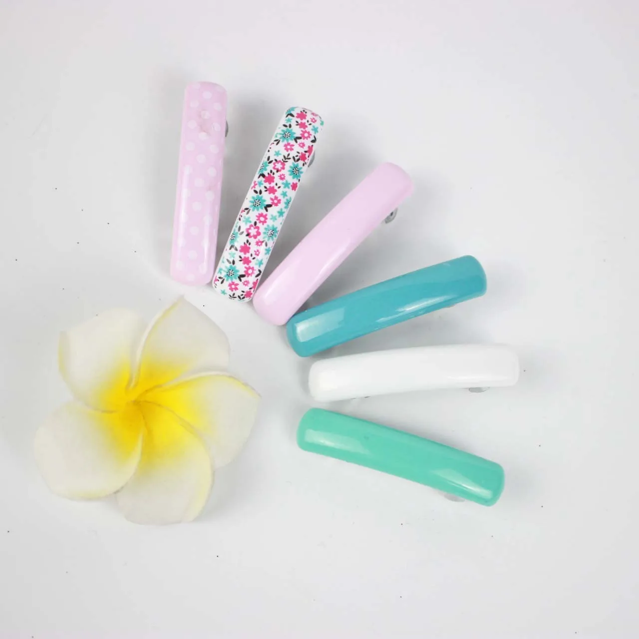 Wholesale 6pcs/set print flowers barrettes solid summer hair clips 4 cm girls hairpins accessories for school | Детская одежда и