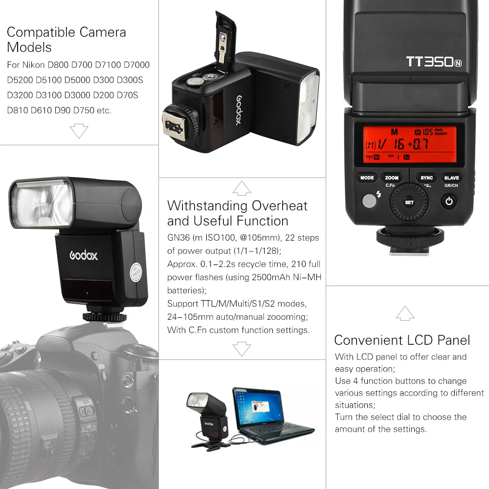 Godox Thinklite TT350N Mini 2 4G Беспроводная TTL вспышка для камеры Master & Slave Speedlite 1/8000s