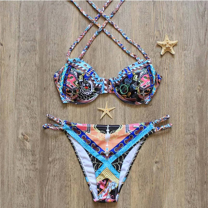 Sexy Bikini Set Brazilian Swimwear 2018 Women Padded Thong Bikinis Bandage Haltetr Beach Swimsuit Maillot De Bain Bathing Suit |