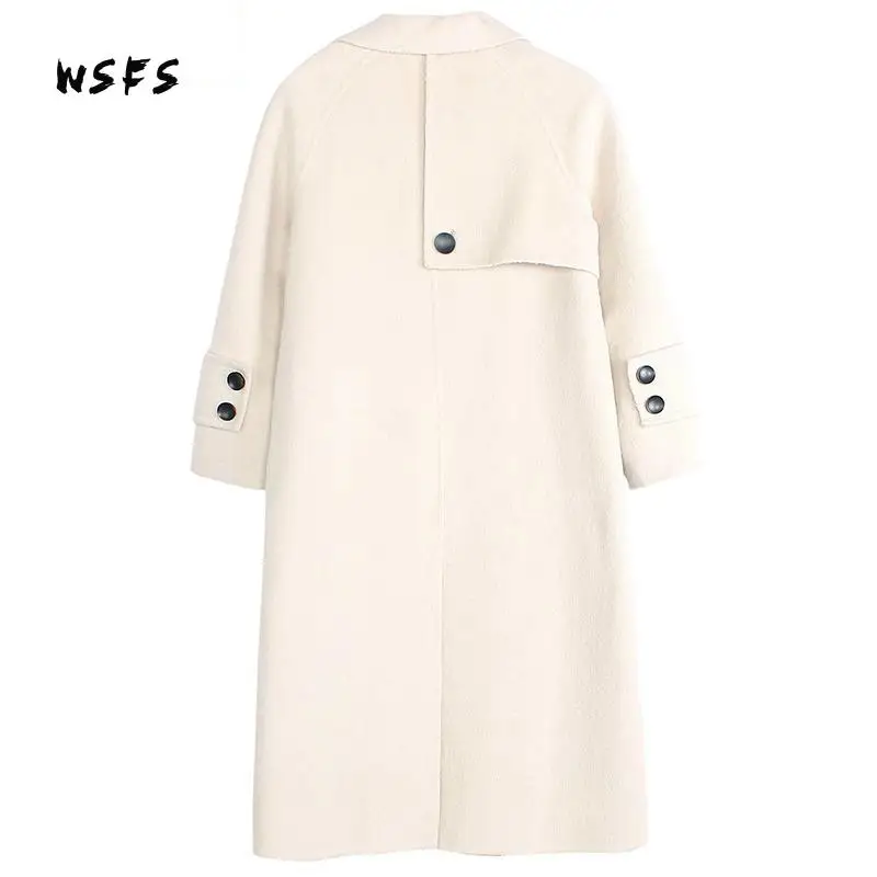 Winter Coat white Long Sleeve Womens 70% Sheep Wool 8% Alpaca Cashmere Coats Turndown Office Elegant Trench Woolen Overcoats | Женская