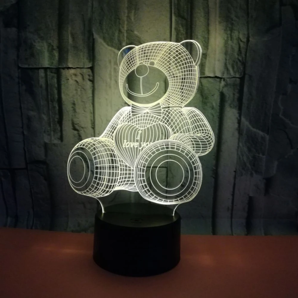 Милый медведь лампа с 3D оптической иллюзией LED Luminaria окружающее освещение для
