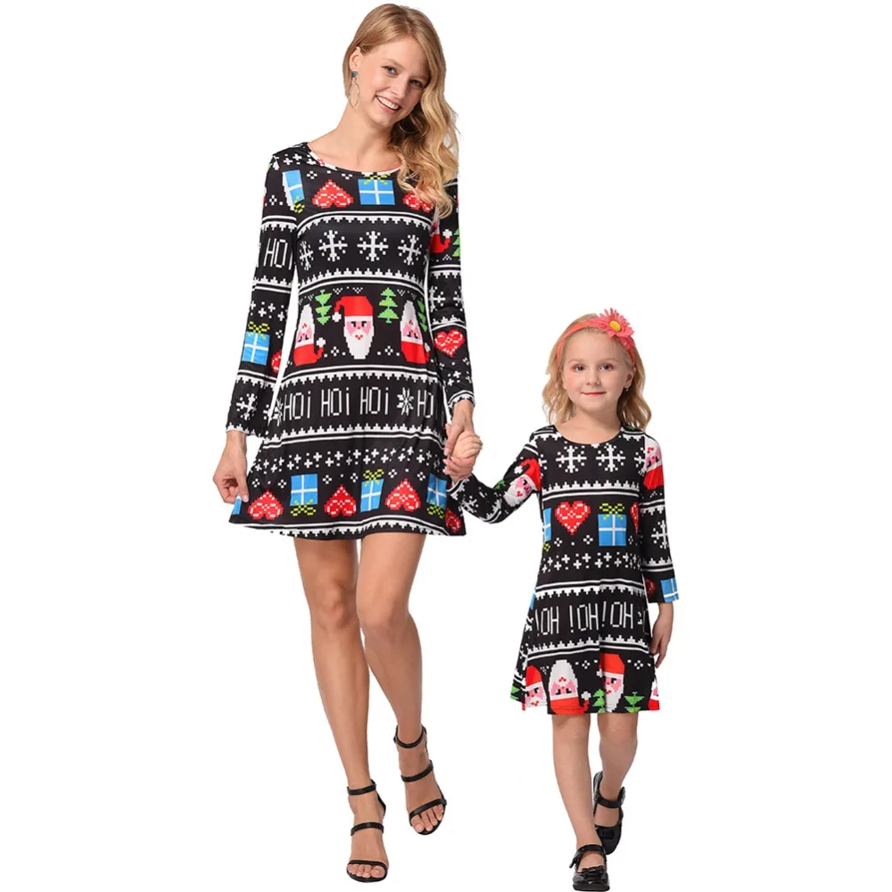 Платья для мамы и дочки одинаковые рождественские комплекты семьи платье