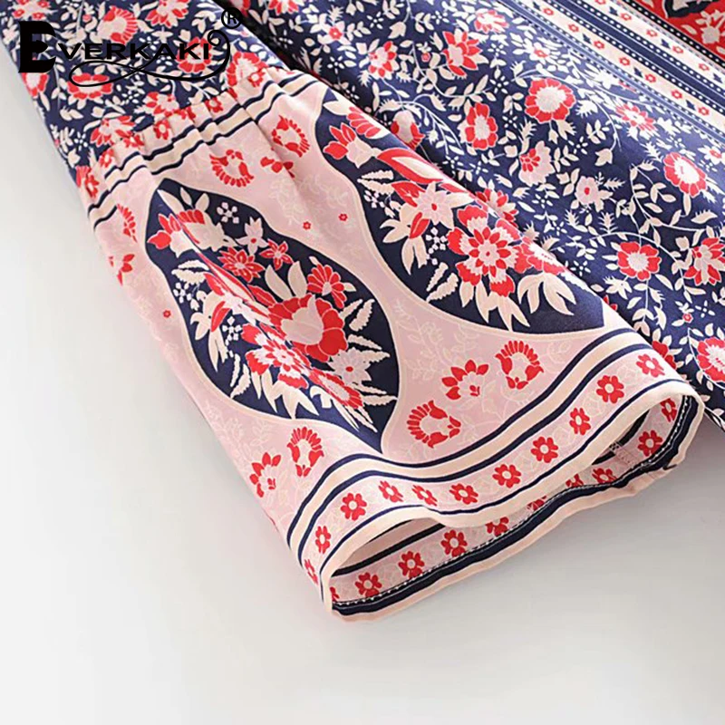 Everkaki Boho длинное платье с цветочным принтом для женщин Цыганское Платье с круглым вырезом и пуговицами богемное женское платье свободное пляжное женское лето осень